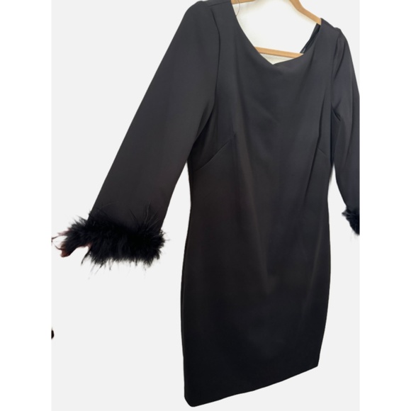 Elegant Black Feather-Trim Dress - Picture 6 of 7